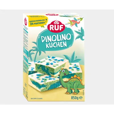 Směs na dort RUF Dinolino s dinosauřím motivem, 850 g, na domácí pečení dortového korpusu