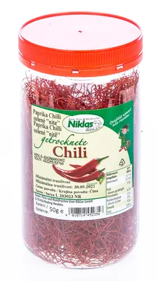 Sušené chilli nitě v balení 50 g na ochucení a zdobení pokrmů a dezertů