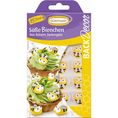Cukrové dekorace ve tvaru včeliček od značky Günthart, 15 kusů na zdobení dortů a cupcakes