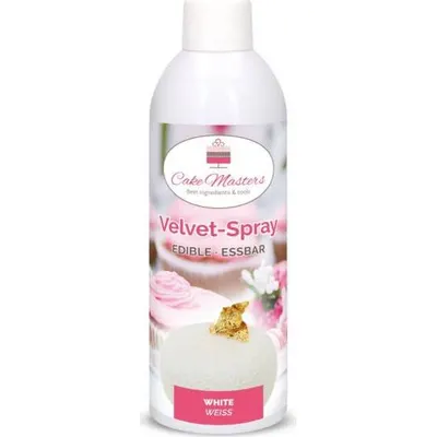 Bílý sametový sprej na dorty Cake Masters s objemem 400 ml pro rovnoměrné matné pokrytí cukrářských výtvorů