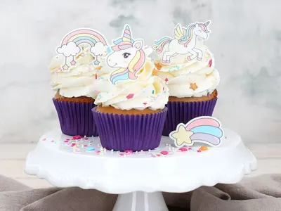 Sada 16 ks jedlých papírových dekorací s motivem jednorožce značky Cake Masters na zdobení dortů a dezertů