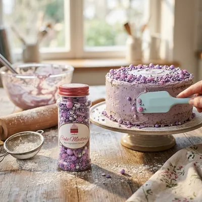Cukrový posyp Cake Masters Purple Queen v fialové barvě, 80 g, jedlá dekorace na dorty a zákusky
