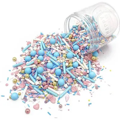 Zdobení na dort Happy Sprinkles ve stylu cukrové vaty v pastelových barvách, balení 90 g k posypání dortů a zákusků