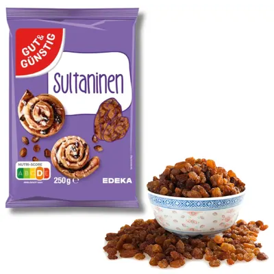 Německé sultánky EDEKA, světlé rozinky z bílé vinné révy v balení 250 g vhodné do pečiva a dezertů