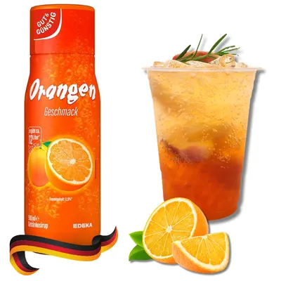 Německý pomerančový sirup Orange Klasik značky EDEKA na přípravu sody a limonády ve výrobnících sody