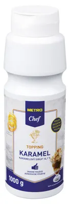 Karamelový topping METRO Chef v objemu 1 kg určený na dekoraci zmrzliny, dezertů a dortů