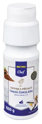 Tekutý čokoládový topping s příchutí tmavé čokolády v balení 1 kg od značky METRO Chef určený na zdobení dezertů
