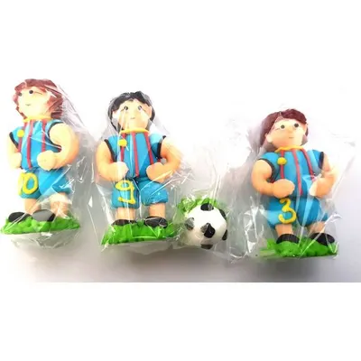 Cukrové figurky fotbalistů v modrém dresu s kopačkou a míčem na dort, I love Cakes, sada 3 ks