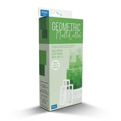 Sada tří vykrajovátek PME Geometric s čtvercovým tvarem pro zdobení dortů potahovací hmotou