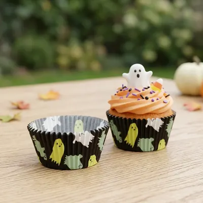 Papírové košíčky na cupcakes Wilton s motivem halloweenského ducha, 30 kusů, vhodné na muffiny a mini dezerty