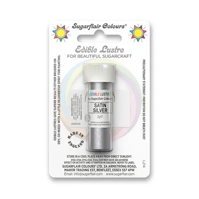 Jedlá prachová perleťová barva Sugarflair ve stříbrném odstínu Satin Silver, 2 g, k dekorování dortů a cukrářských výrobků