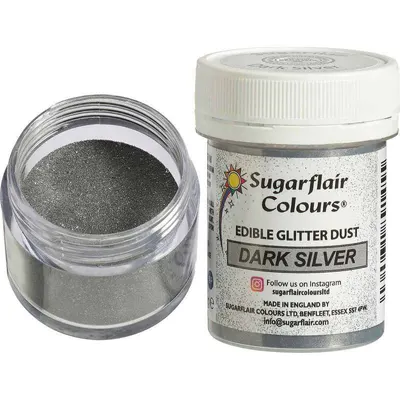 Tmavě stříbrný třpyt Sugarflair v dózičce 10 g na zdobení dortů a cukrářských výrobků