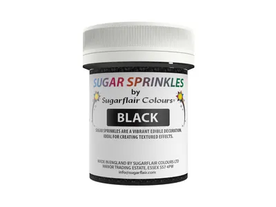 Černý cukrový dekorační posyp Sugarflair Sugar Sprinkles v balení 40 g na zdobení dortů a dezertů