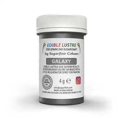 Jedlá prachová perleťová barva Sugarflair Galaxy ve stříbrném odstínu pro zdobení a stínování cukrářských výrobků