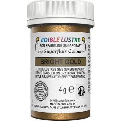 Jedlá prachová barva Sugarflair ve světle zlatém odstínu pro metalické zdobení dortů a cukrovinek