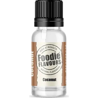 Přírodní koncentrované aroma Foodie Flavours s kokosovou příchutí v objemu 15 ml na aromatizaci dortů, krémů a nápojů