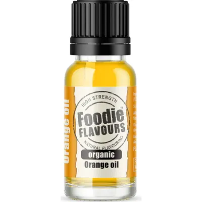 Přírodní koncentrované aroma s příchutí pomerančového oleje od značky Foodie Flavours v malé lahvičce o objemu 15 ml