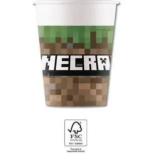 Papírové kelímky s motivem Minecraftu, balení 8 kusů, vhodné na dětskou oslavu