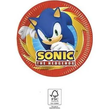 Papírové talířky s motivem postavy Sonic o průměru 19,5 cm, balení 8 kusů od značky Procos pro dětské oslavy