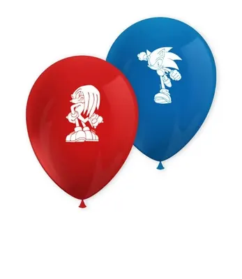 Latexové balónky s motivem Sonic the Hedgehog a Knucklese od značky Procos, 28 cm, sada 8 kusů v modré a červené barvě