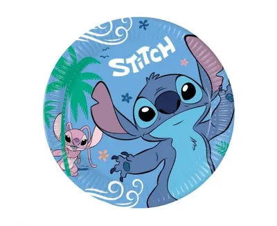 Papírové talíře s motivem postav Stitch a Angel o průměru 23 cm, balení 8 ks, značka Procos