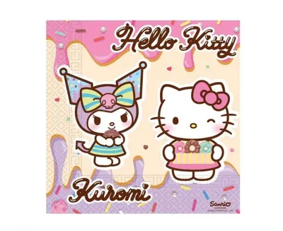 Papírové ubrousky s motivy Hello Kitty a Kuromi, 20 ks, značka Procos, vhodné na tematickou oslavu