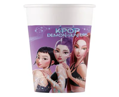Papírové kelímky s motivy K-POP Demon Hunters o objemu 200 ml, balení 8 kusů pro tematickou party