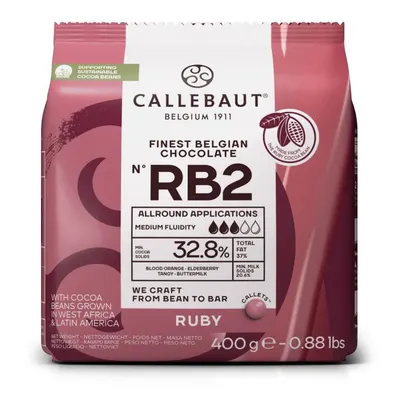 Ruby čokoláda Callebaut s rubínově růžovou barvou a ovocnou chutí, vhodná na dorty a dezerty