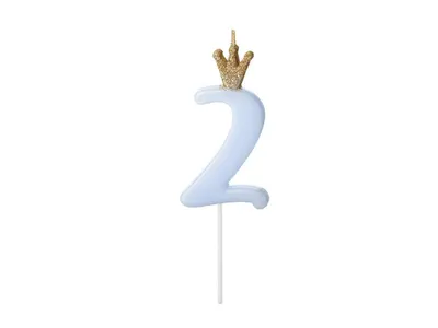 Dortová svíčka s korunkou číslo 2 modrá 9,5 cm