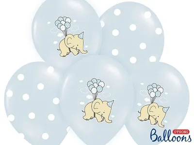 Balónky PartyDeco se slony v pastelově modré barvě, sada 6 kusů o velikosti 30 cm na dětské oslavy a party