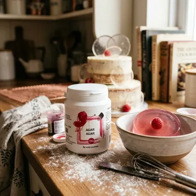 Agar agar 850 od značky Food Colours, rostlinné želírující činidlo z mořských řas pro pevné želé a krémy, balení 150 g