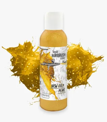 Tekutá perleťová airbrush barva Food Colours New Gold Pearl se zlatým leskem na dekorování dortů, 135 ml