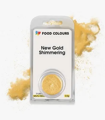Jedlá prachová perleťová barva Food Colours New Gold v zlaté barvě pro zdobení dortů a cukrářských výrobků