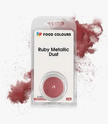 Jedlá prachová perleťová barva Food Colours v rubínovém metalickém odstínu pro zdobení dortů a cukrářských výrobků