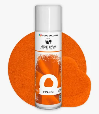 Sametový sprej Food Colours v oranžové barvě na zdobení dortů a dezertů, objem 250 ml