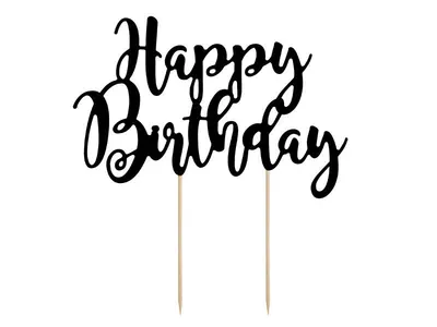 Zápich do dortu PartyDeco s nápisem Happy Birthday v černé barvě na narozeninový dort
