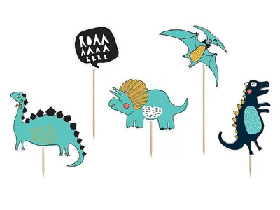 Zapichovací dekorace na dort s motivem dinosaurů od značky PartyDeco pro dětské narozeninové oslavy