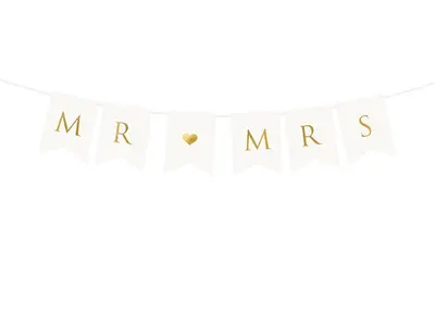 Svatební girlanda bílá Mr. & Mrs. nejedlá dekorace 85 cm