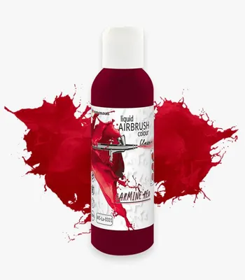 Tekutá airbrush barva Food Colours v odstínu Carmine Red pro cukrářské zdobení dortů o objemu 135 ml