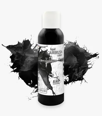 Tekutá airbrush barva Food Colours v černém odstínu pro zdobení dortů a potahovacích hmot, objem 135 ml