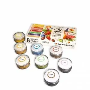 Sada přírodních prachových barev Food Colours v osmi odstínech pro obarvení dortů, krémů a dezertů