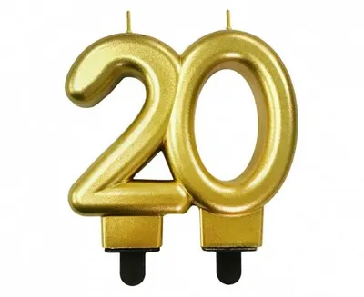 Zlatá dortová svíčka Godan ve tvaru číslice 20 pro oslavu čtyřicátých narozenin