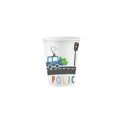 Papírové party kelímky Godan s motivem policie o objemu 266 ml, balení 6 kusů pro dětské oslavy