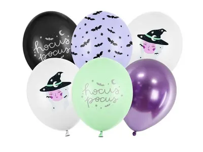 Sada šesti barevných nafukovacích balónků PartyDeco s halloweenským motivem čarodějnice o průměru 30 cm
