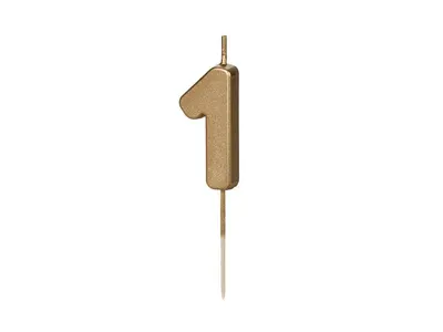 Zlatá dortová svíčka číslo 1 na špejli od značky PartyDeco, výška 4,5 cm, k zapíchnutí do dortu