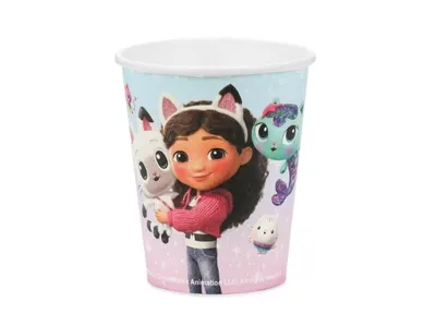 Papírové kelímky s motivem Gábinina kouzelného domku, objem 250 ml, balení 6 kusů, značka PartyDeco, na dětské oslavy