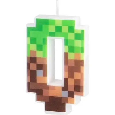 Svíčka ve stylu hry Minecraft číslo 0 značky Party Pal, výška 7 cm, na dort k narozeninovým oslavám