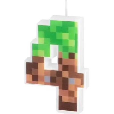Svíčka ve tvaru číslice 4 v motivu Minecraftu od značky Party Pal, vysoká 7 cm, na dort pro hráče