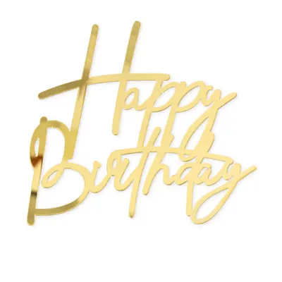 Zlatý zápich s nápisem Happy Birthday od značky Party Pal na zdobení narozeninového dortu