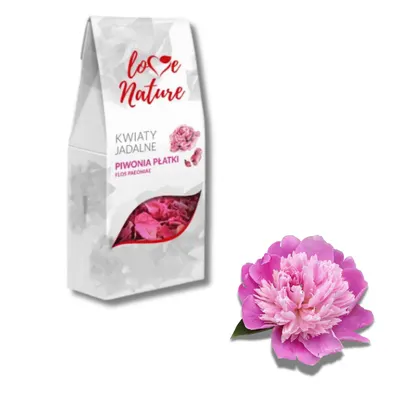 Jedlé sušené okvětní lístky pivoňky od značky Love Nature v balení 50 g na zdobení dortů a zákusků